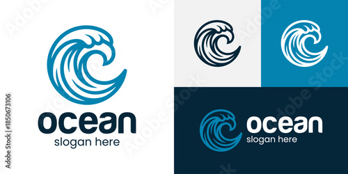 Ocean logo design illustration. Abstract wave design with line style vector symbol inspiration.