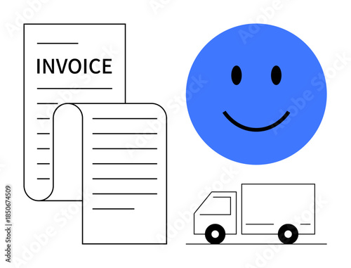 Invoice and delivery. Invoice process with delivery logistics supports efficient e-commerce operations. Invoice accuracy boosts customer satisfaction. For retail, shipping, and business finance