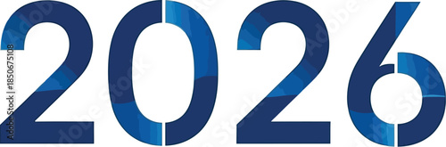 Bold blue digital typography displaying the year 2026 against a clean white background for future planning or milestone graphics