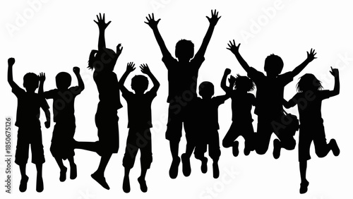 Group of happy children jumping in the air with excitement.