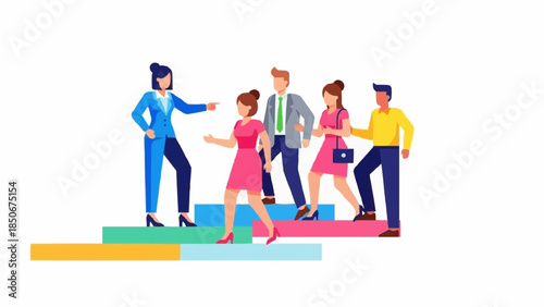 Diverse group of professionals climbing stairs symbolizing career growth and success.