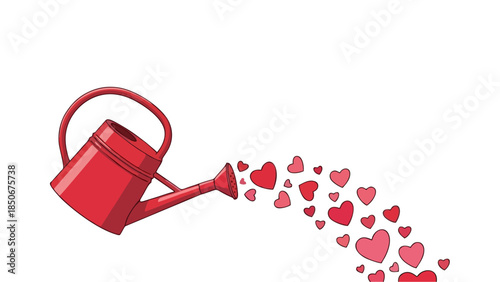 Red Watering Can Spreading Love Hearts Symbol of Growing Affection and Romance