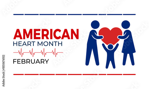 Vector design template for American Heart Month posters, banners, and cards. American heart month is observed every year in February. Vector illustration.