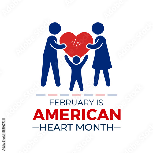 Vector design template for American Heart Month posters, banners, and cards. American heart month is observed every year in February. Vector illustration.