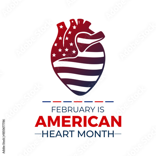 Vector design template for American Heart Month posters, banners, and cards. American heart month is observed every year in February. Vector illustration.