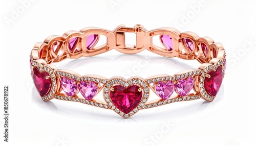 Elegant rose gold bracelet with heart shaped pink and red gemstones
