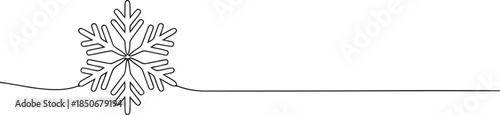 A delicate winter snowflake is sketched with a single continuous line extending horizontally across the frame