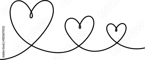 A flowing continuous line creates three distinct hearts representing enduring love and connection