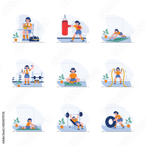 A captivating fitness and workout training flat style illustration, editable vectors