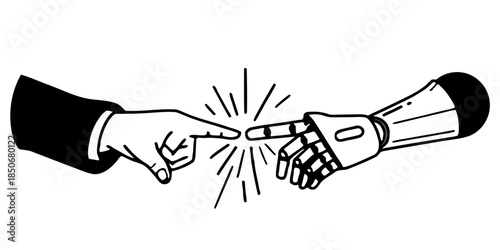 Human Hand and Robotic Hand Touching with Digital Spark Representing Future Collaboration