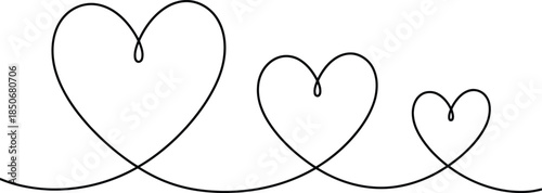 Three beautifully connected hearts of varying sizes created with a single continuous line