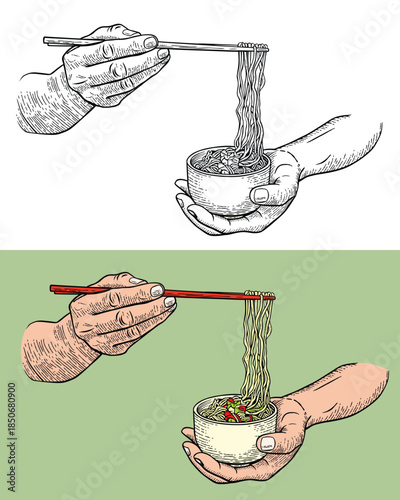 Vintage Drawing of Delicious Noodles