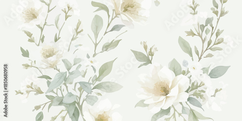 Hand Painted Watercolor Botanical Clipart Set with Neutral Flowers