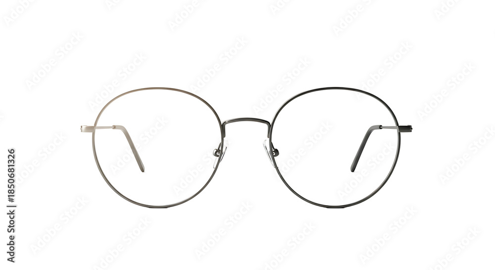 Fototapeta premium Round Glasses with Thin Metal Frames on White Background.