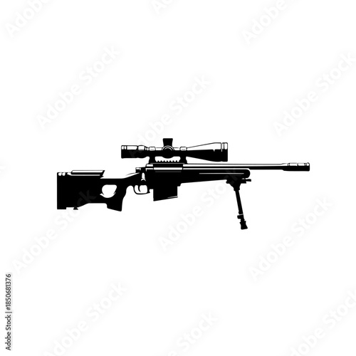 Sniper Gun 32 Vector Illustration – Professional Sniper Rifle with Optical Scope