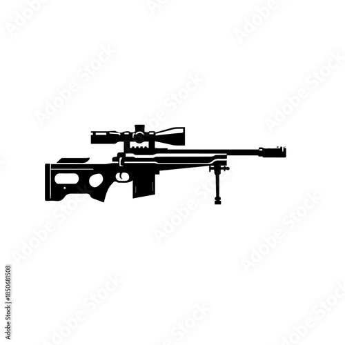 Sniper Gun 31 Vector Illustration – Tactical Sniper Rifle with Scope Isolated