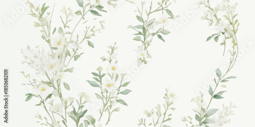 Elegant Watercolor Floral Clipart Set with Ivory White Flowers