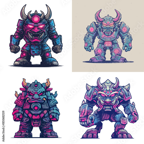 Colorful armored monster character illustration with fantasy mech style and bold details ideal for gaming mascots action posters sci fi art and powerful character designs