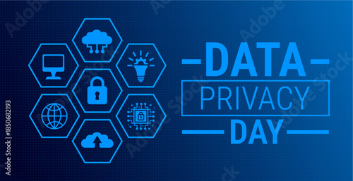 Data Privacy Day background, banner, card or poster design template is observed every year during January, to raise awareness about the mission. Vector illustration.