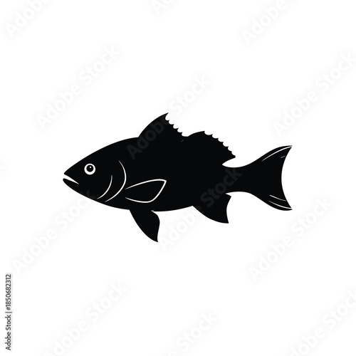 Black silhouette of a common fish with textured fins and eye, isolated on white background