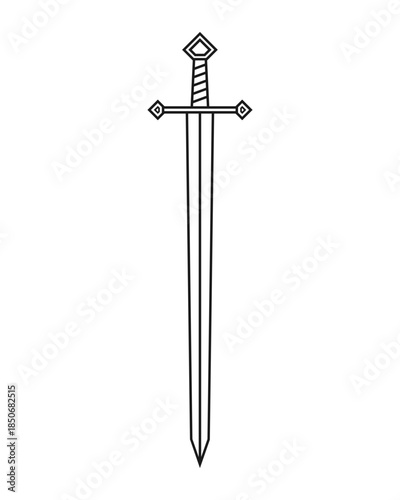Sword vector illustration. Military or heraldry icon symbol. Protection and security sign. Medieval or knight weapon. Fantasy longsword fencing logo.