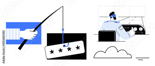 Phishing concept. Phishing risks threaten online security and data privacy. Phishing affects personal and corporate cybersecurity. Ideal for tech safety, data protection, IT security, internet fraud
