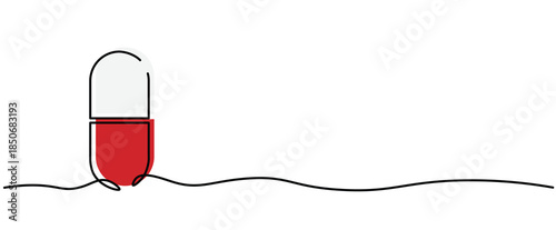 Prescription Vitamin Oral capsule pill medicine Supplement isolated Vector illustration clipart symbol sign, One continuous line art drawing for Poster, banner background, outline copyspace empty blan