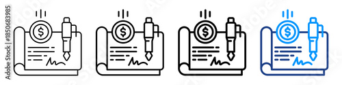 Income Check Icon Different Style Outline Collection Set.