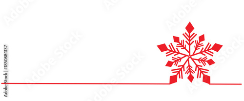 Christmas holiday Ornament red snowflake frost isolated Vector illustration clipart symbol sign, One continuous line art drawing for Poster, banner background, outline copyspace empty blank space 