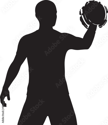 Silhouette of a person with a robotic arm glowing blue, symbolizing human-machine integration, cybernetics, and futuristic technology. , Generative Ai