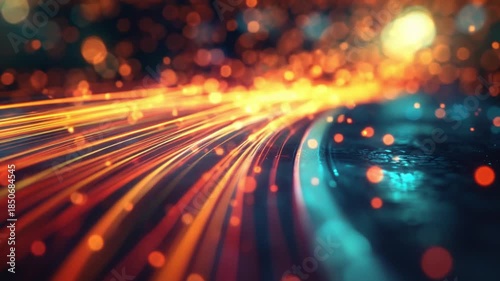 Abstract Flowing Light Trails with Glowing Energy Particles