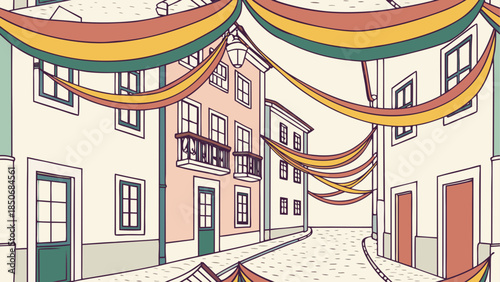 Colorful street decorations in a charming town