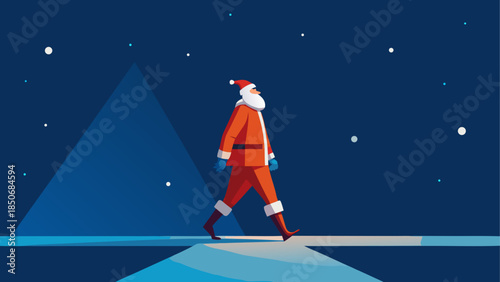 Santa claus walking in snowy night