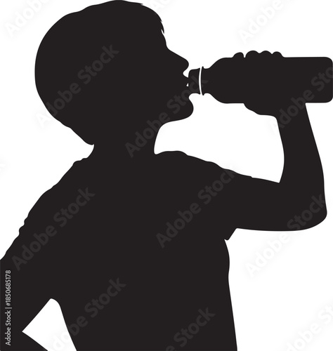 Silhouette of a young person drinking from a water bottle, promoting hydration and health , Generative Ai