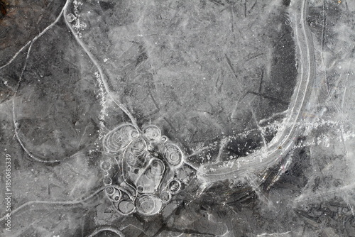 Abstract background - Ice in cracks close-up.