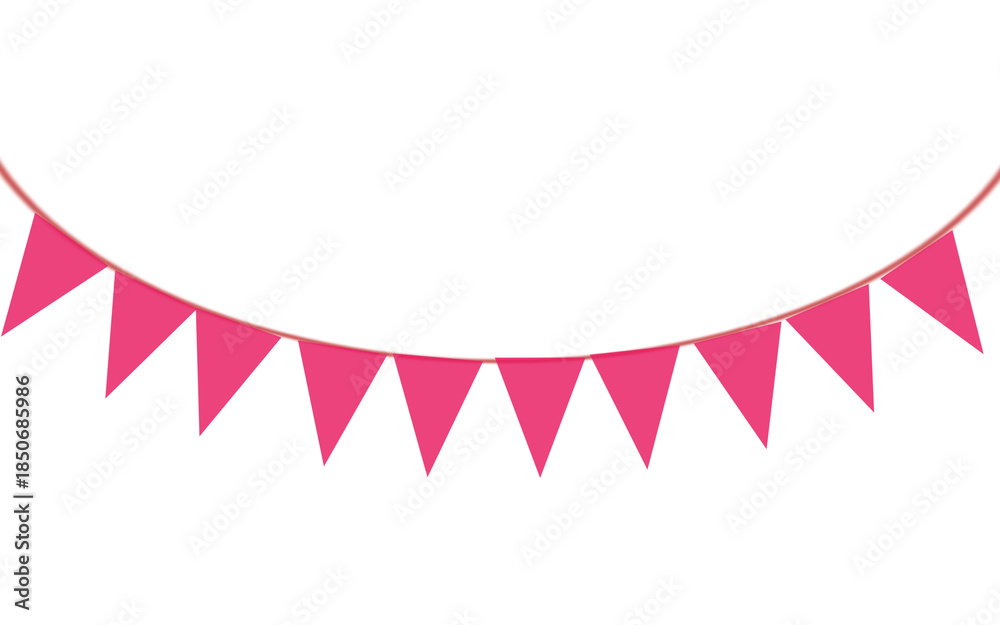 Fototapeta premium Cute red triangular flags decoration festive style on transparent background.