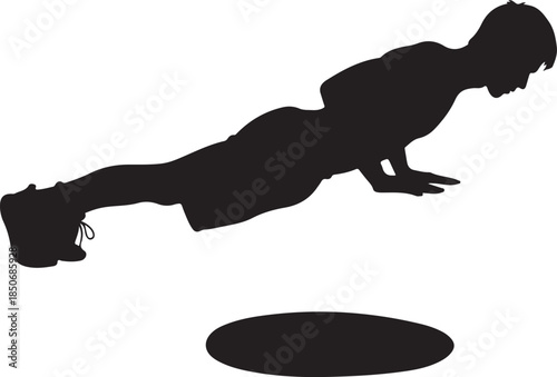 Silhouette of a man performing a push-up on a mat, illustrating strength training and bodyweight exercise , Generative Ai