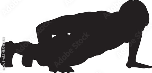 Silhouette of a person performing a push-up, highlighting core strength and fitness training , Generative Ai