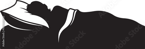 Silhouette of a person sleeping soundly in bed with a pillow, conveying tranquility and nighttime repose. , Generative Ai