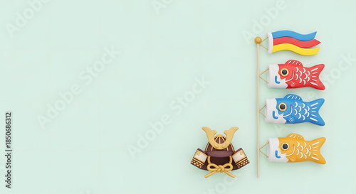 こどもの日の鯉のぼりと兜のかわいいクレイアート背景