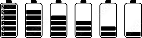 Six battery icons displaying varying levels of charge from full to empty