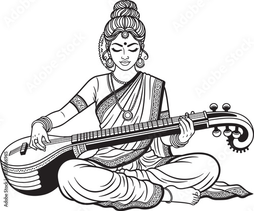 Woman playing a traditional indian stringed instrument
