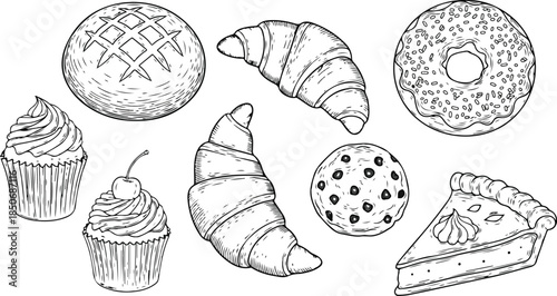 Assorted baked goods illustration