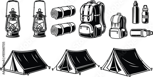 Camping gear and equipment illustration