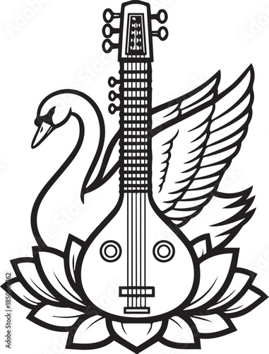 Swan and sarod instrument music symbol