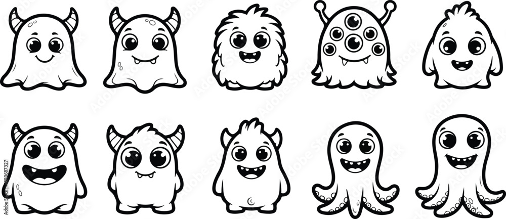 Fototapeta premium A set of ten cartoon ghost characters with unique expressions and features