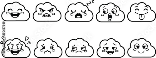 A set of cute cartoon cloud emoticons with various expressions and emotions