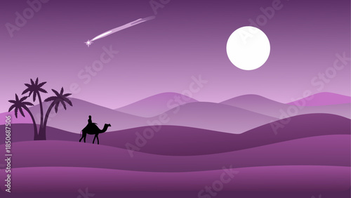 Desert journey under the moon