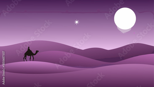 Traveler in the desert dusk