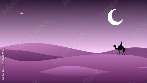 Camel in desert under moonlight